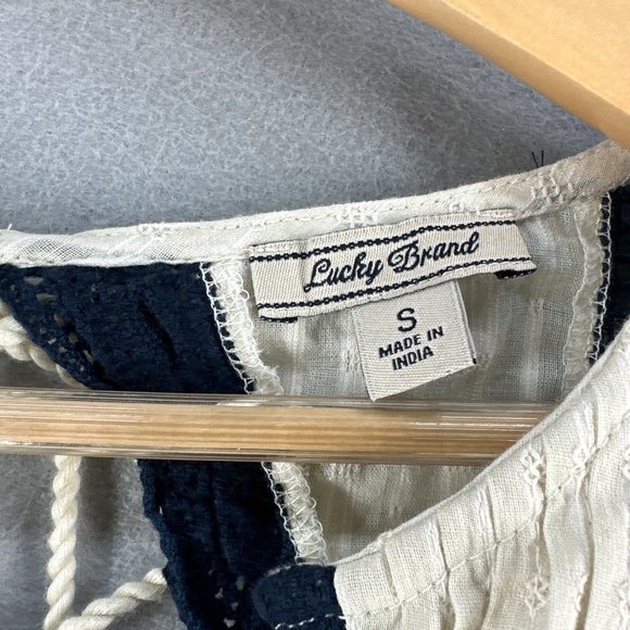 Lucky Brand Womens Peasant Tops S Cream Boho Flutter Sleeve Crochet Lace Boho - Picture 2 of 16